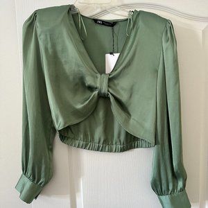 NWT Zara Satin Crop Top - Long Sleeve